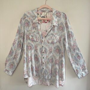 ARATTA SILENT JOURNEY Floral Embellished Whimsical Lightweight Button Down, LG